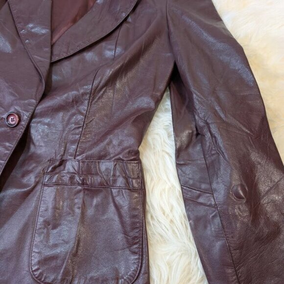 Gassy Jack Gabriel Levy Vintage 70's Maroon Oxblood Leather Blazer Jacket - Picture 7 of 13